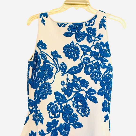 Milly Floral Jacquard Floral Fit Flare Dress Small Blue White Sleeveless Knit - Picture 7 of 15